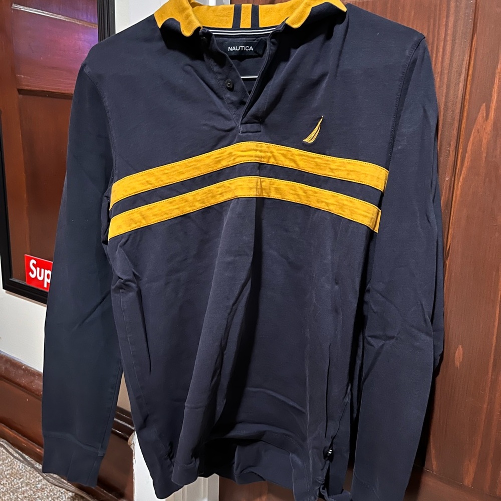 Nautica Black and Gold Long Sleeve Shirt
